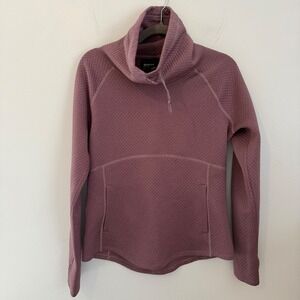 Marmot Womens Quilted Funnel Neck Pullover Mauve Pink Thumbhole Hoodie M SCC-336